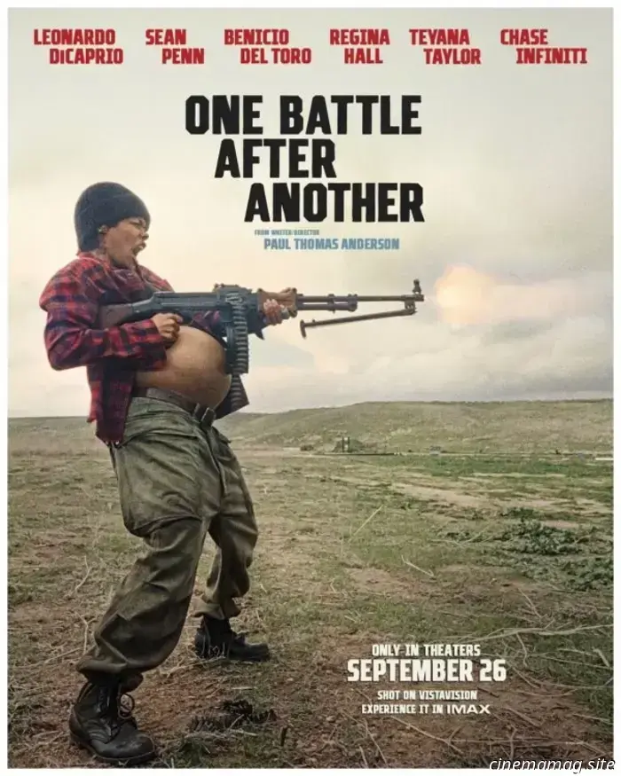 Leonardo DiCaprio is ready for action in the promotional poster for Paul Thomas Anderson's One Battle After Another.