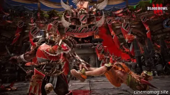 The Khorne team unleashes brutality on the field in Blood Bowl 3.