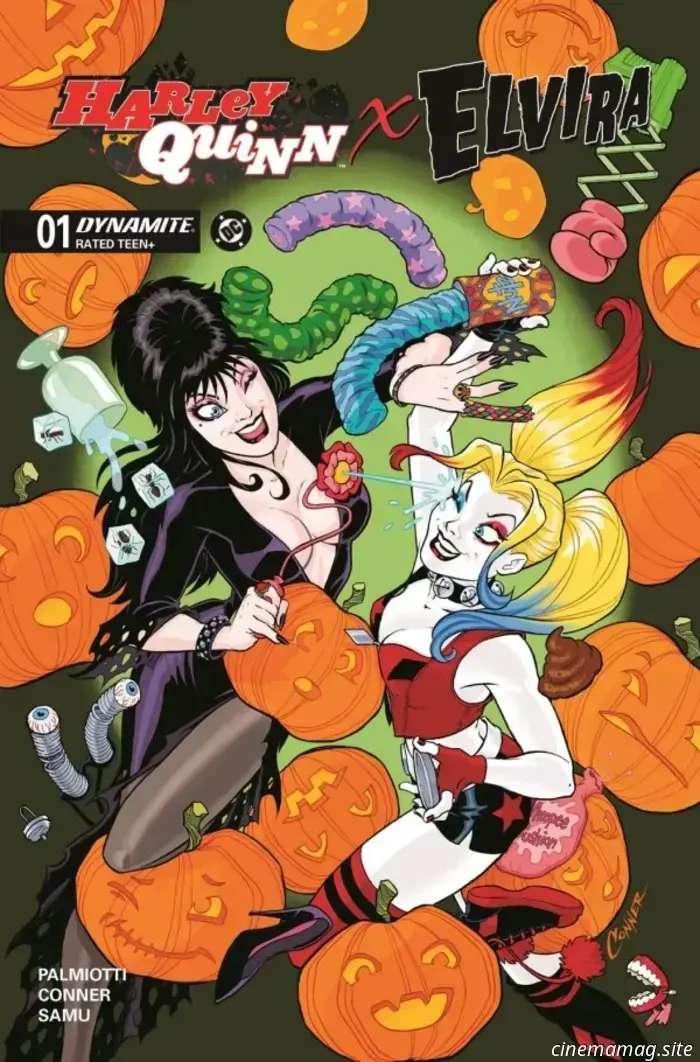 DC and Dynamite have officially revealed a crossover featuring Harley Quinn and Elvira.