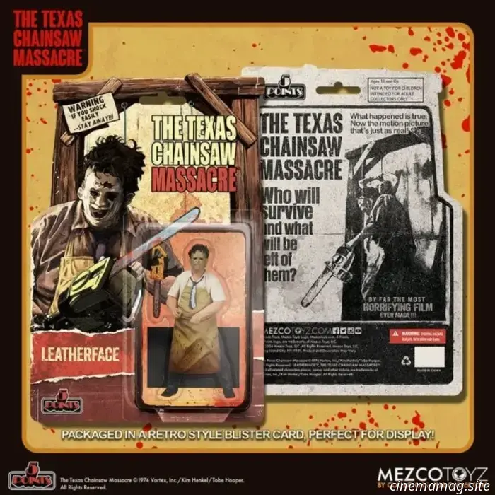 Leatherface becomes part of Mezco's 5-Points collection with a vintage-style figure from Texas Chain Saw Massacre.