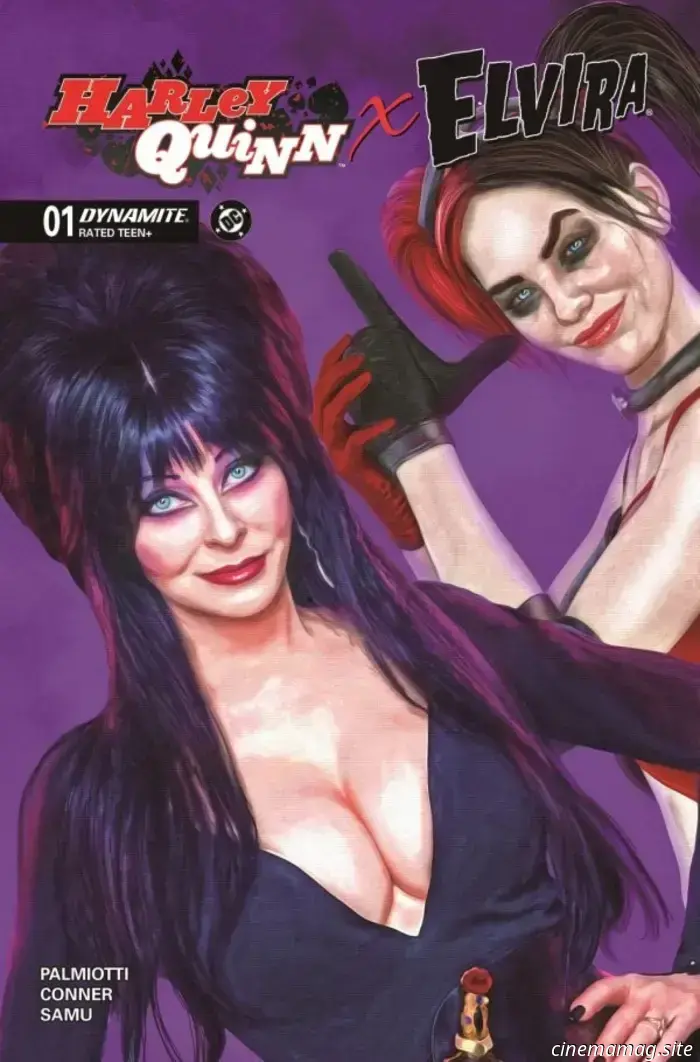 DC and Dynamite have officially revealed a crossover featuring Harley Quinn and Elvira.