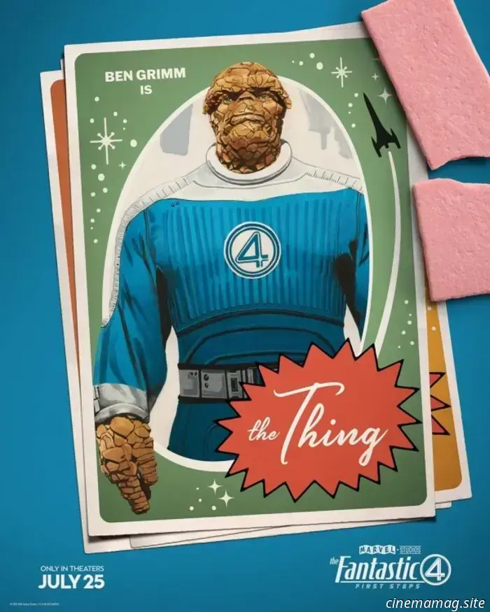 I Fantastici Quattro: I Primi Passi I character poster presentano la Prima famiglia della Marvel e H. E. R. B. I. E.