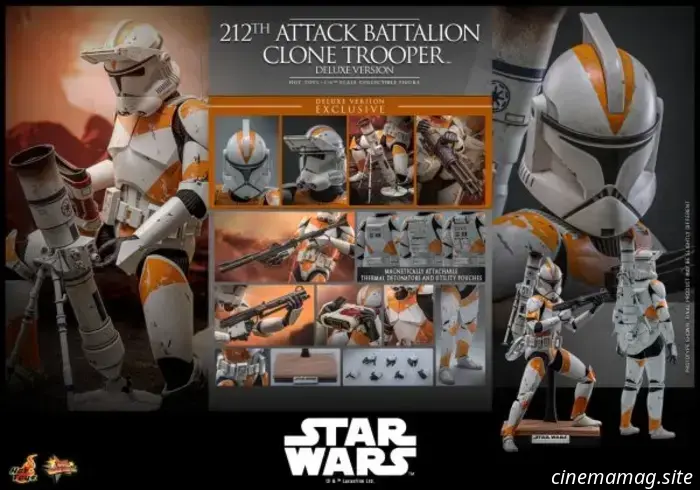 Il Clone Trooper del 212° Battaglione d'Attacco entra in battaglia con la figura in scala 1/6 di Star Wars di Hot Toys.