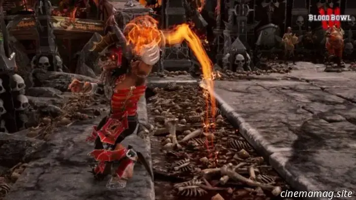 The Khorne team unleashes brutality on the field in Blood Bowl 3.