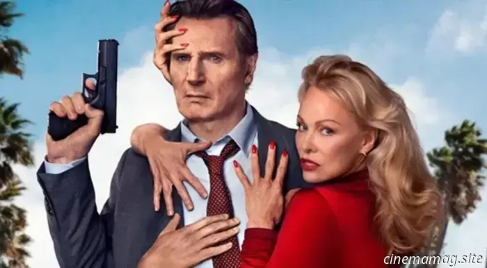 In the Naked Gun clip, Liam Neeson is sharing football jokes with Pamela Anderson.