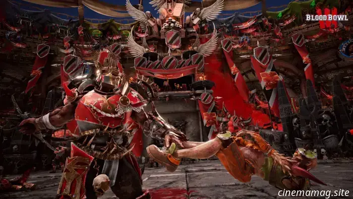 The Khorne team unleashes brutality on the field in Blood Bowl 3.