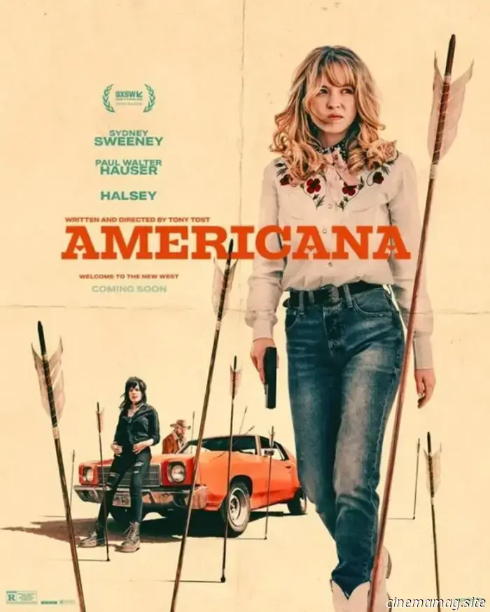 The Americana trailer features Sydney Sweeney and Paul Walter Hauser in a contemporary Western setting.