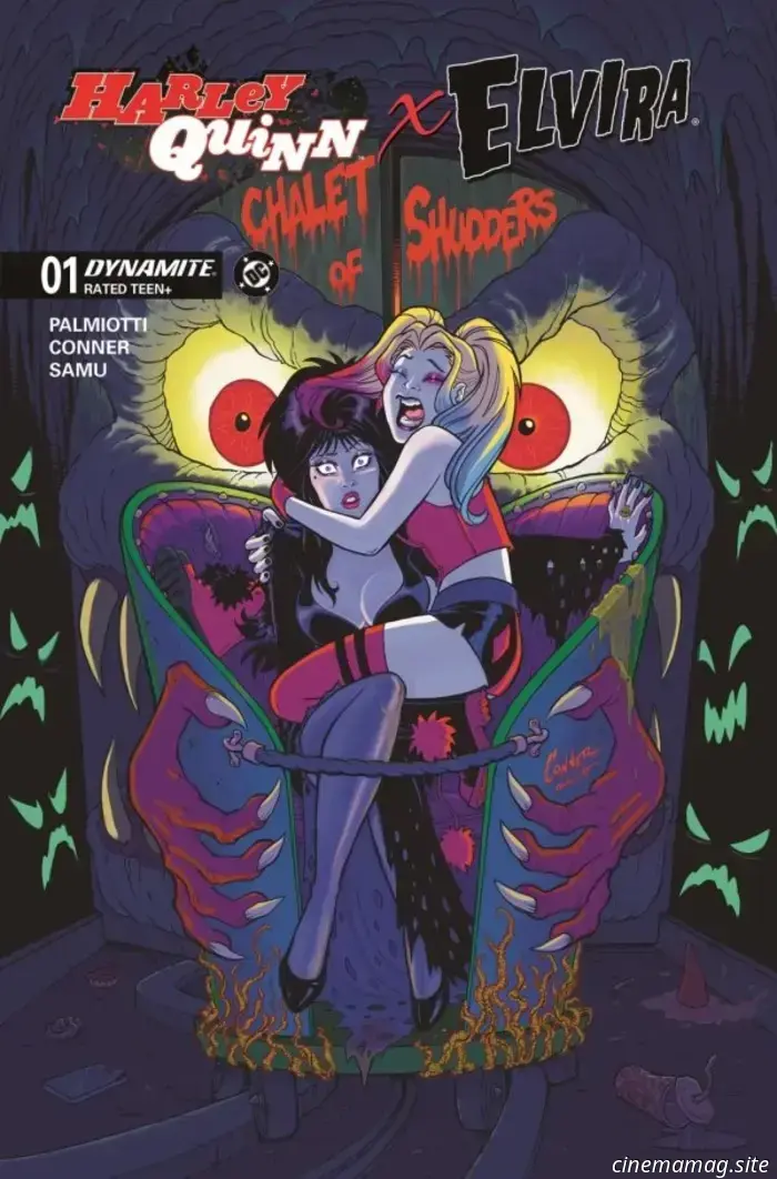 DC and Dynamite have officially revealed a crossover featuring Harley Quinn and Elvira.
